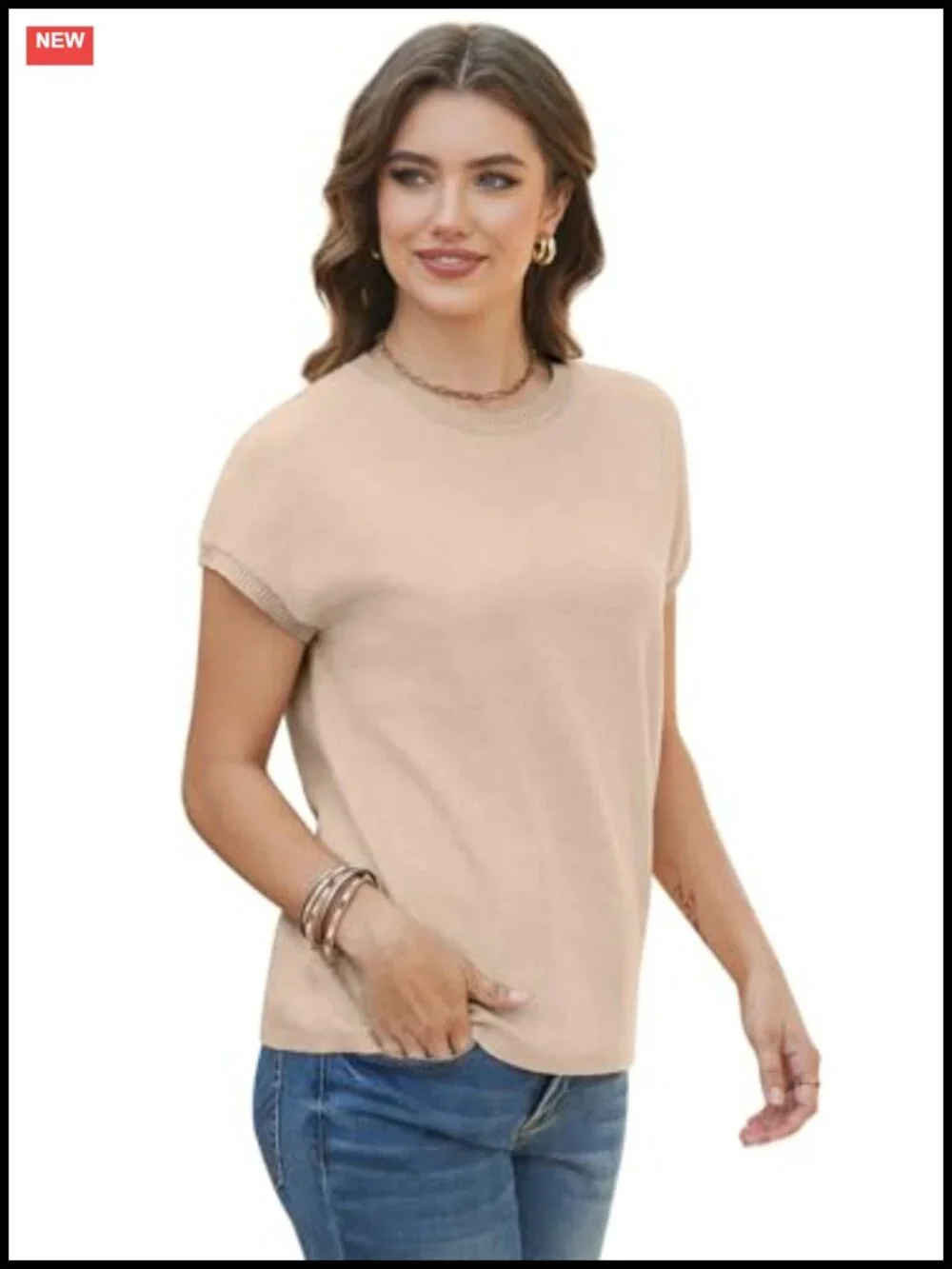 Women's Short Sleeve Knit Sweater Crew Neck Lightweight Pullover Top